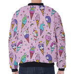 Girly Unicorn Ice Cream Pattern Print Zip Sleeve Bomber Jacket