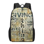 Giving And Tithing Religious Words Print 17 Inch Backpack