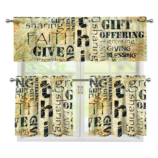 Giving And Tithing Religious Words Print 3 Piece Kitchen Curtains