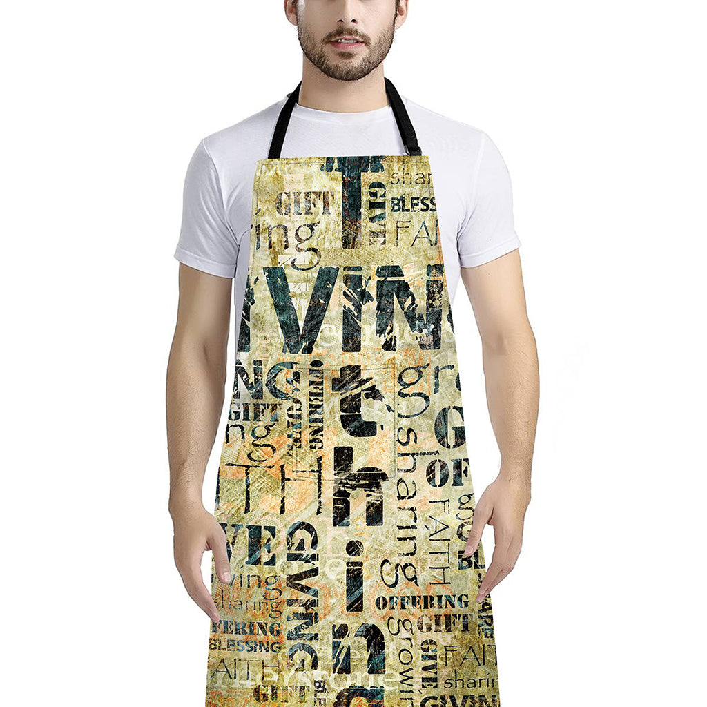 Giving And Tithing Religious Words Print Bib Apron With Pocket