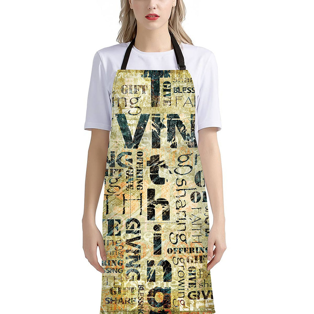 Giving And Tithing Religious Words Print Bib Apron With Pocket