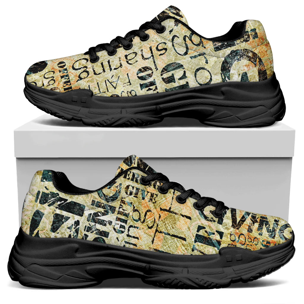 Giving And Tithing Religious Words Print Black Chunky Shoes