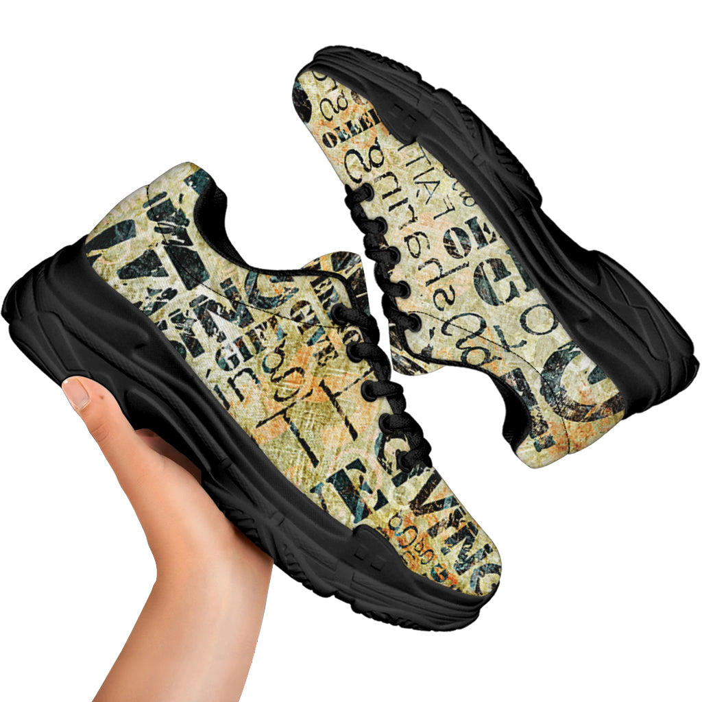 Giving And Tithing Religious Words Print Black Chunky Shoes