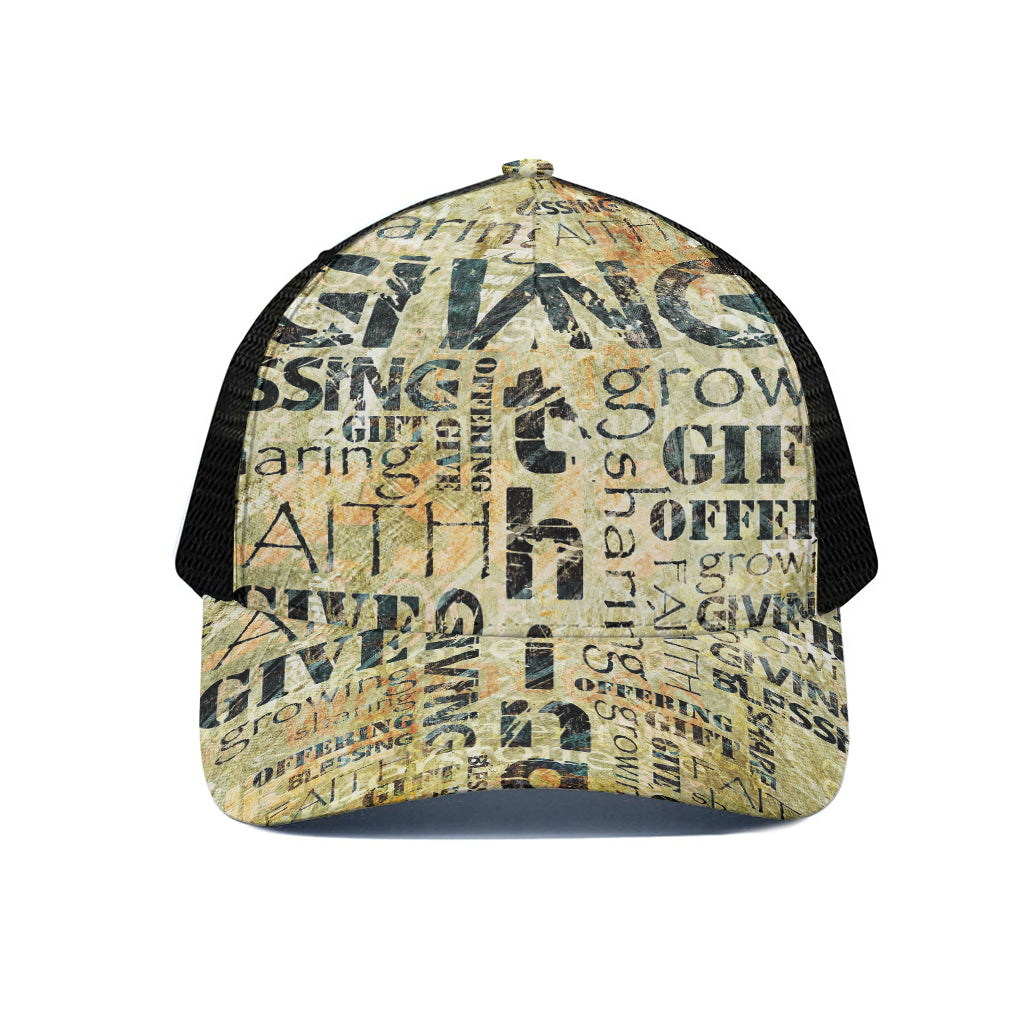 Giving And Tithing Religious Words Print Black Mesh Trucker Cap