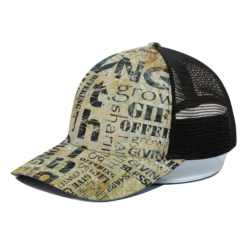 Giving And Tithing Religious Words Print Black Mesh Trucker Cap