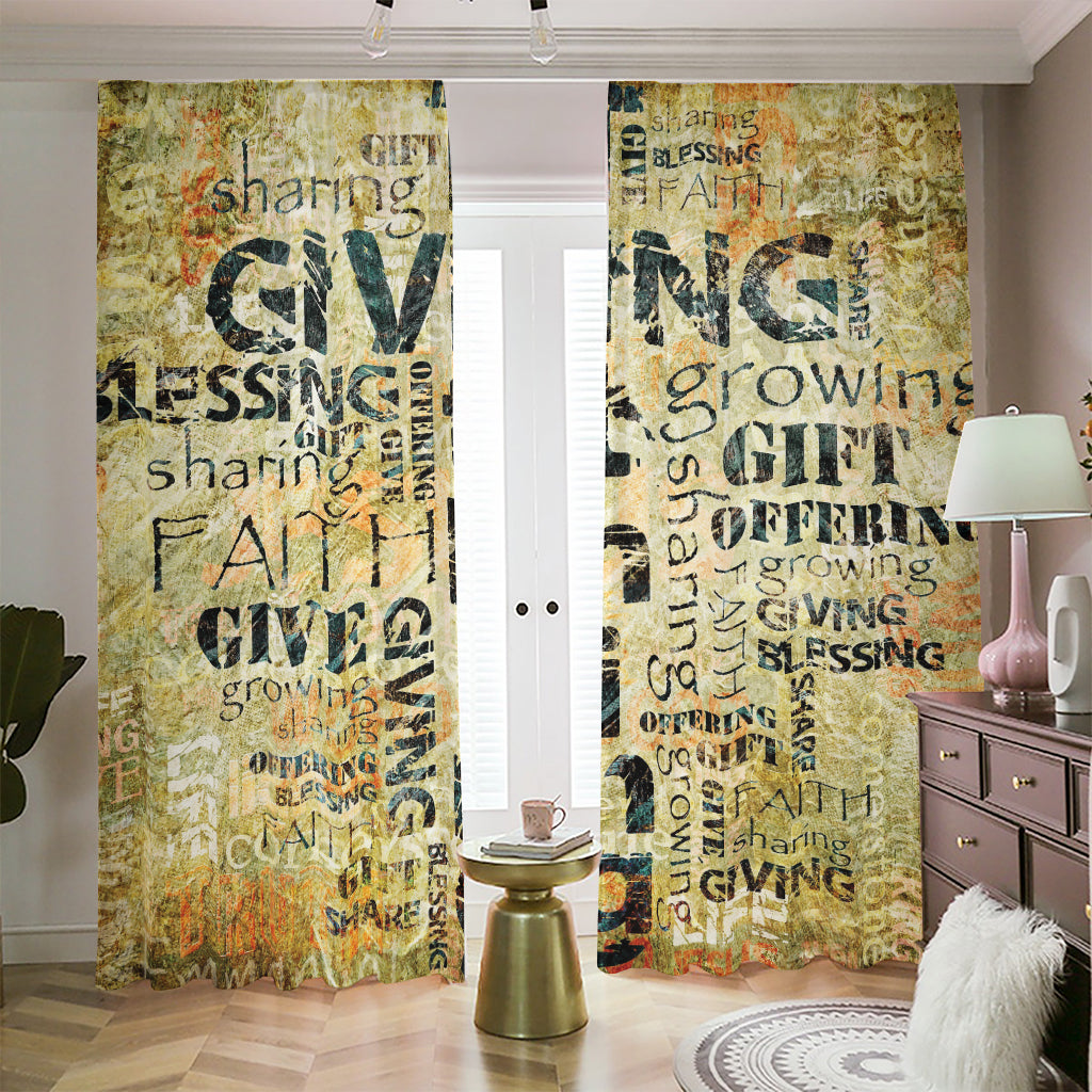 Giving And Tithing Religious Words Print Blackout Pencil Pleat Curtains