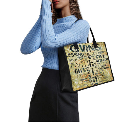 Giving And Tithing Religious Words Print Canvas Tote Bag