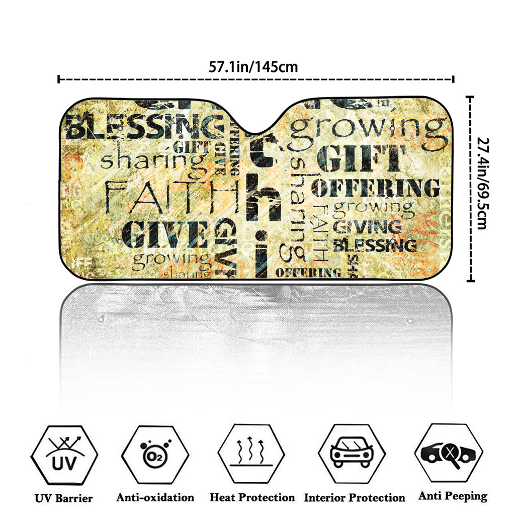 Giving And Tithing Religious Words Print Car Windshield Sun Shade