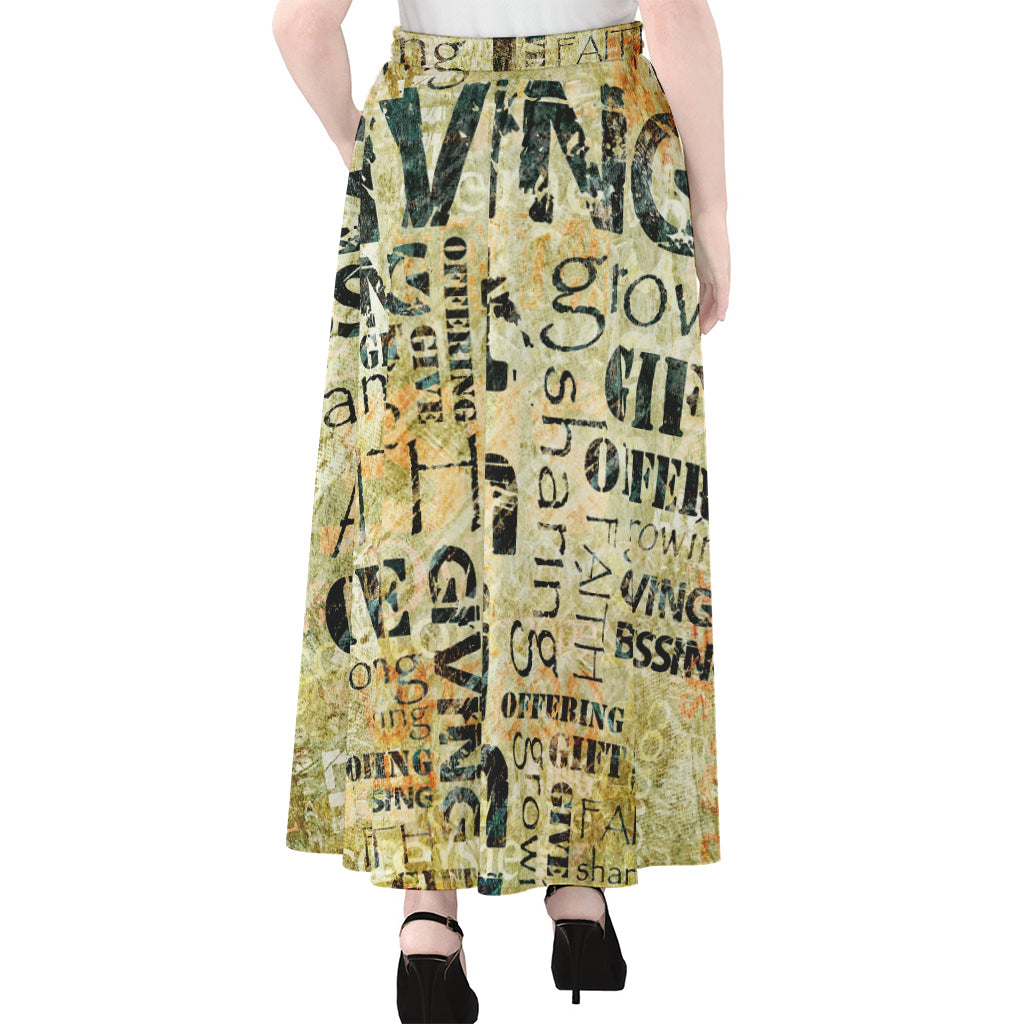 Giving And Tithing Religious Words Print Chiffon Maxi Skirt