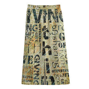 Giving And Tithing Religious Words Print Cotton Front Slit Maxi Skirt