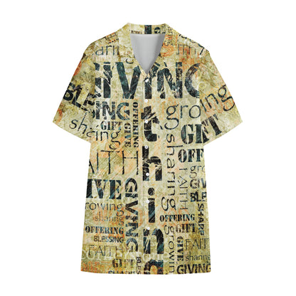 Giving And Tithing Religious Words Print Cotton Hawaiian Shirt