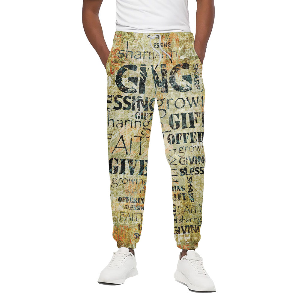 Giving And Tithing Religious Words Print Cotton Pants