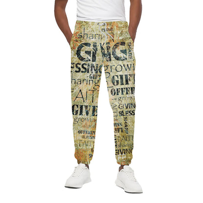 Giving And Tithing Religious Words Print Cotton Pants