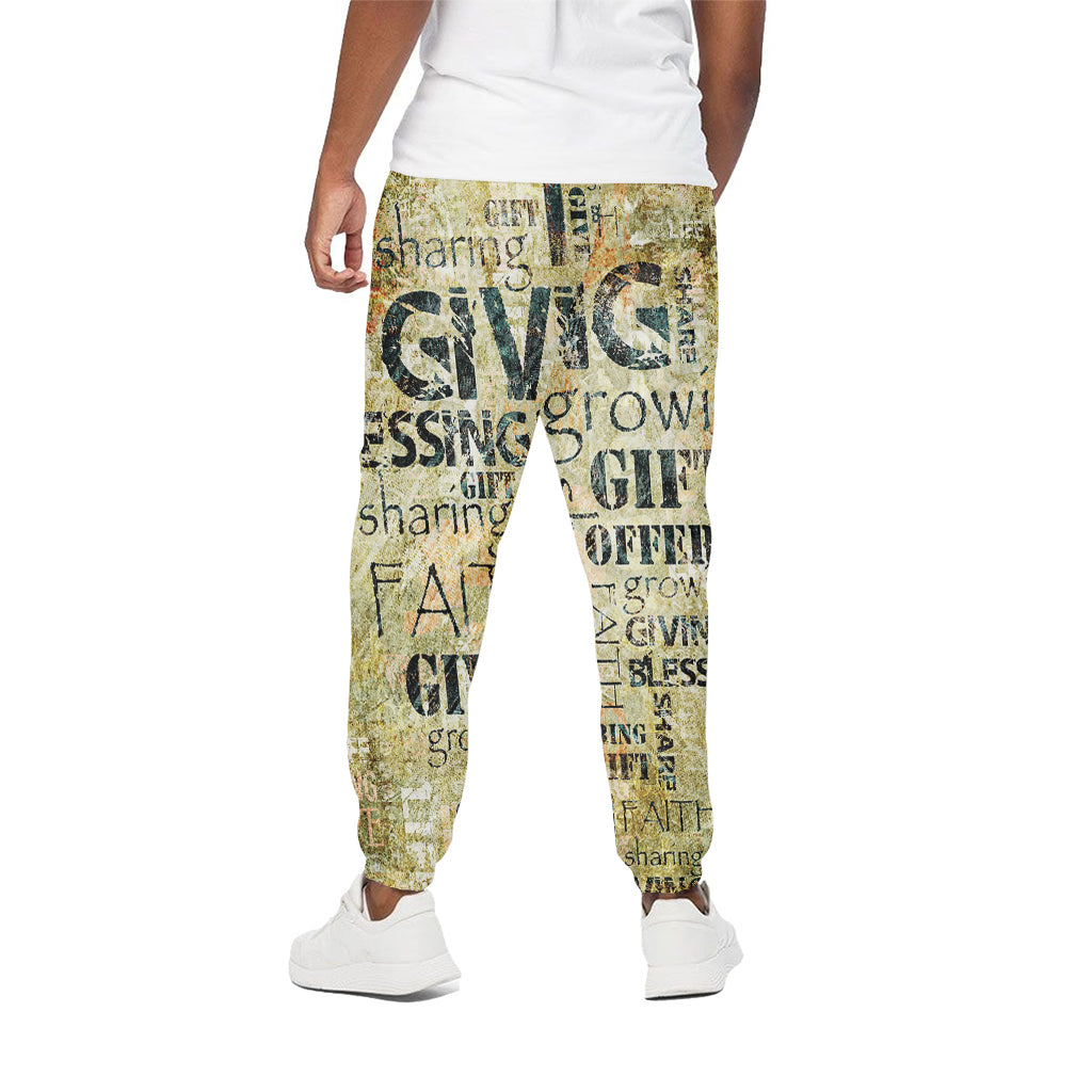 Giving And Tithing Religious Words Print Cotton Pants