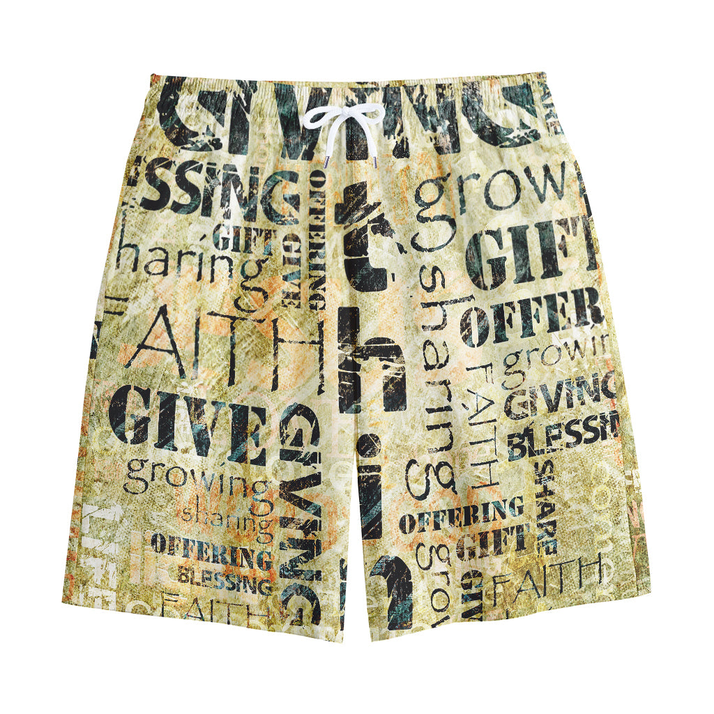 Giving And Tithing Religious Words Print Cotton Shorts