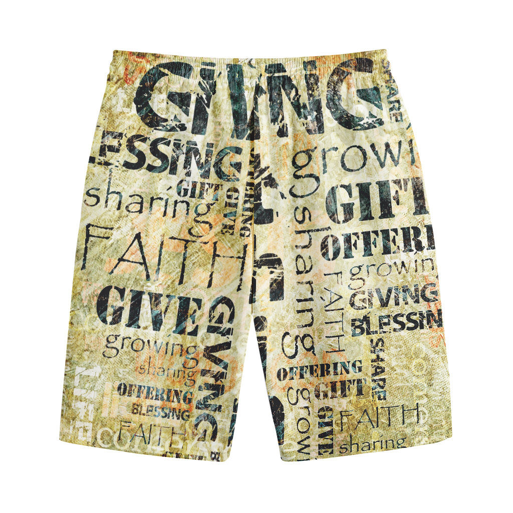 Giving And Tithing Religious Words Print Cotton Shorts