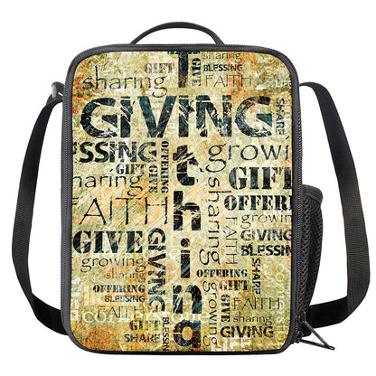Giving And Tithing Religious Words Print Crossbody Lunch Bag