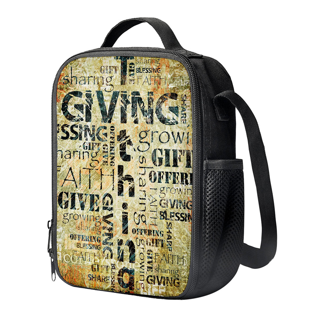 Giving And Tithing Religious Words Print Crossbody Lunch Bag