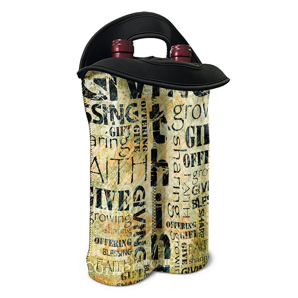 Giving And Tithing Religious Words Print Double Neoprene Wine Tote