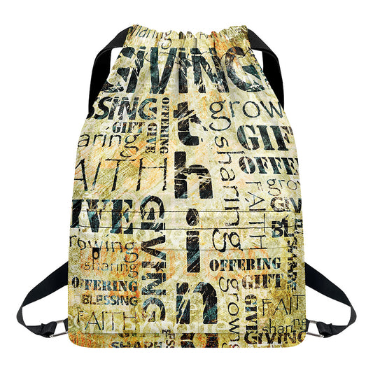 Giving And Tithing Religious Words Print Drawstring Backpack