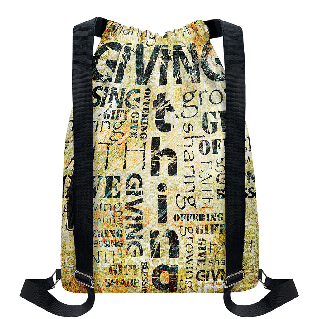 Giving And Tithing Religious Words Print Drawstring Backpack