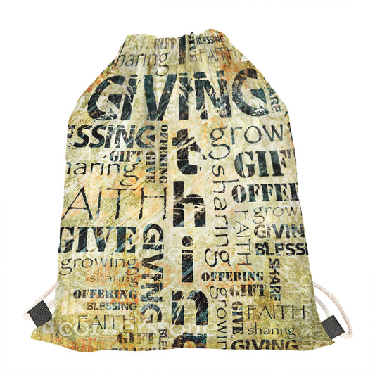 Giving And Tithing Religious Words Print Drawstring Bag