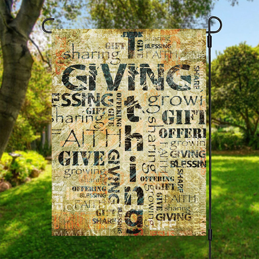 Giving And Tithing Religious Words Print Garden Flag