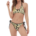Giving And Tithing Religious Words Print Halter Scoop Tie Side Bikini