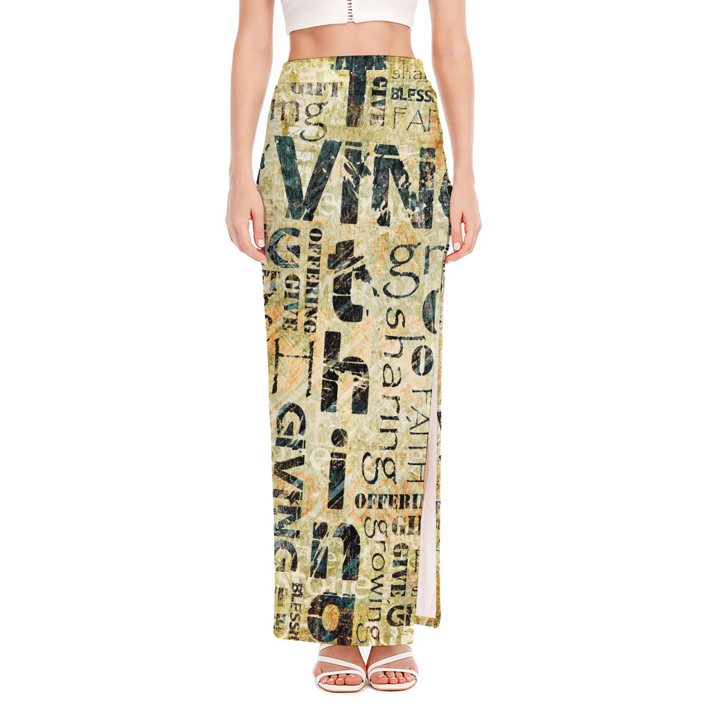 Giving And Tithing Religious Words Print High Slit Maxi Skirt