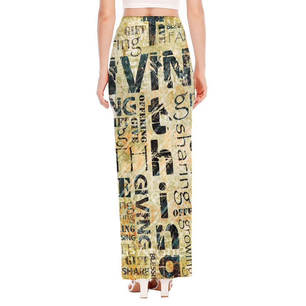 Giving And Tithing Religious Words Print High Slit Maxi Skirt