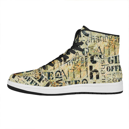 Giving And Tithing Religious Words Print High Top Leather Sneakers