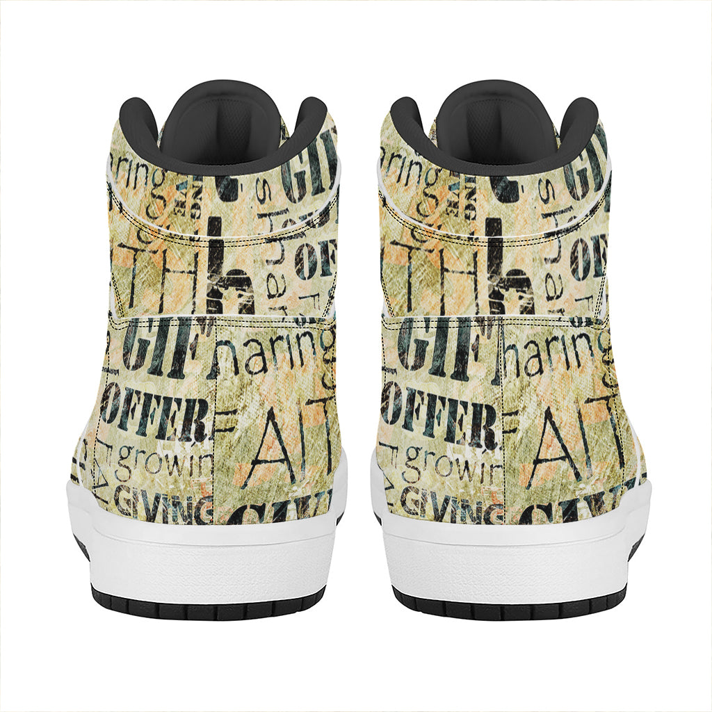 Giving And Tithing Religious Words Print High Top Leather Sneakers