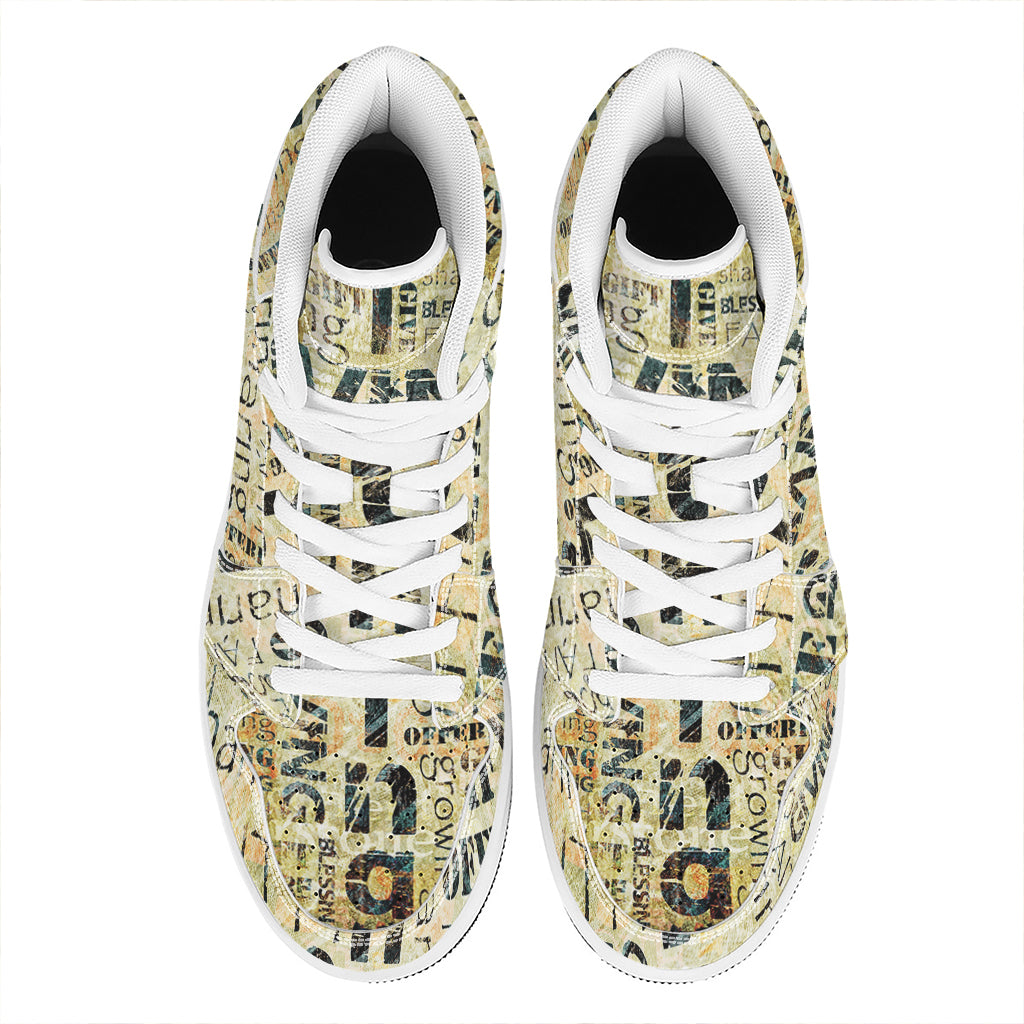 Giving And Tithing Religious Words Print High Top Leather Sneakers
