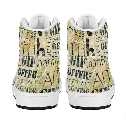 Giving And Tithing Religious Words Print High Top Leather Sneakers