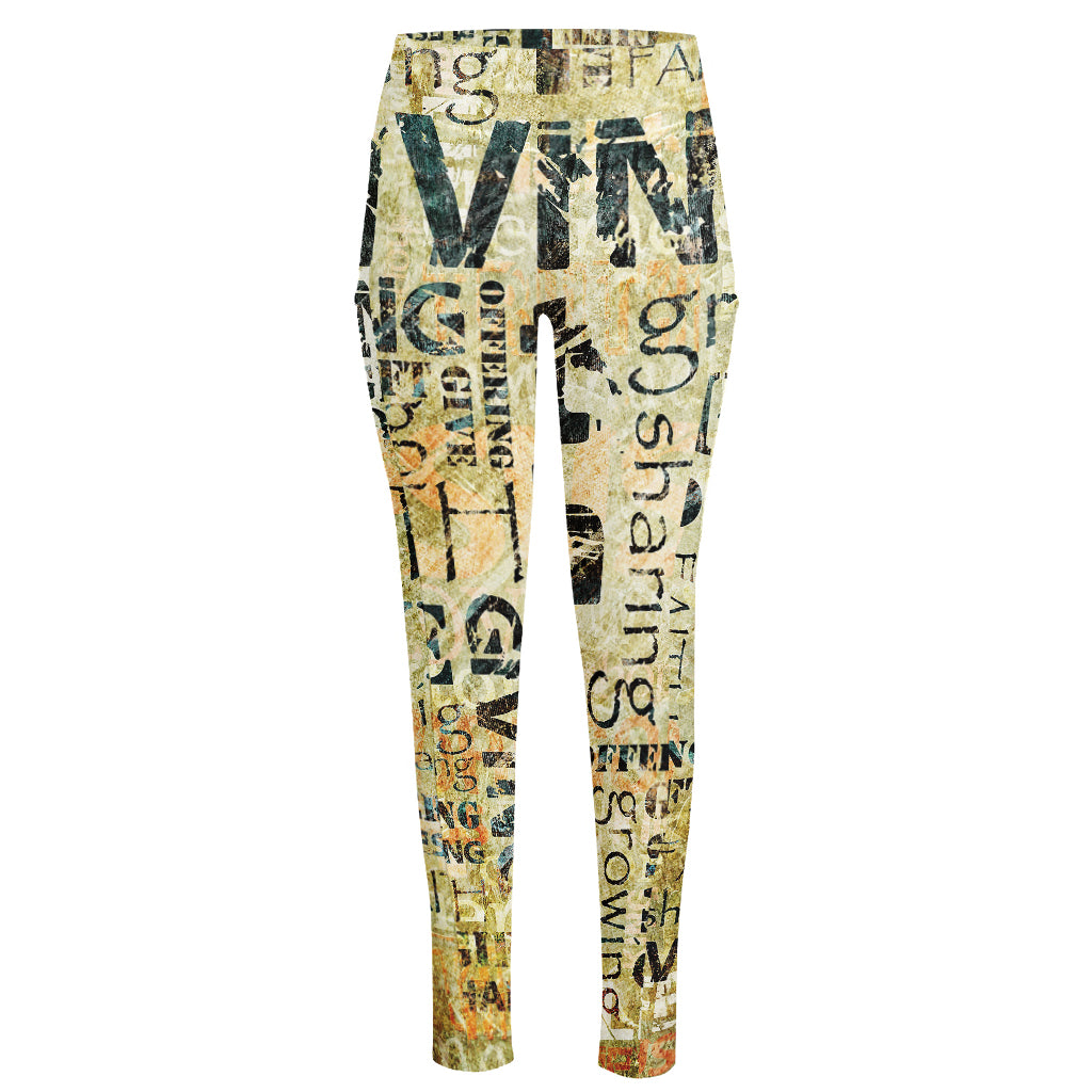 Giving And Tithing Religious Words Print High-Waisted Pocket Leggings