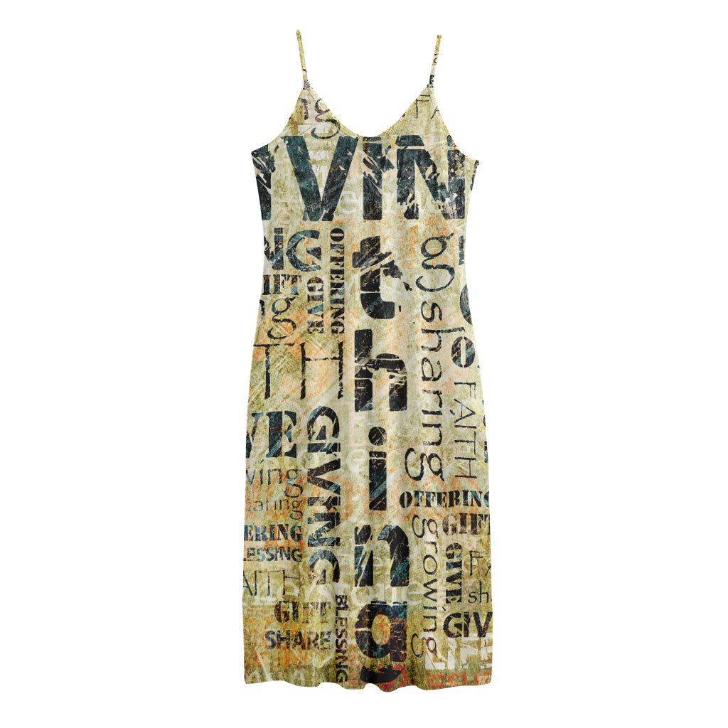 Giving And Tithing Religious Words Print Jersey Midi Cami Dress