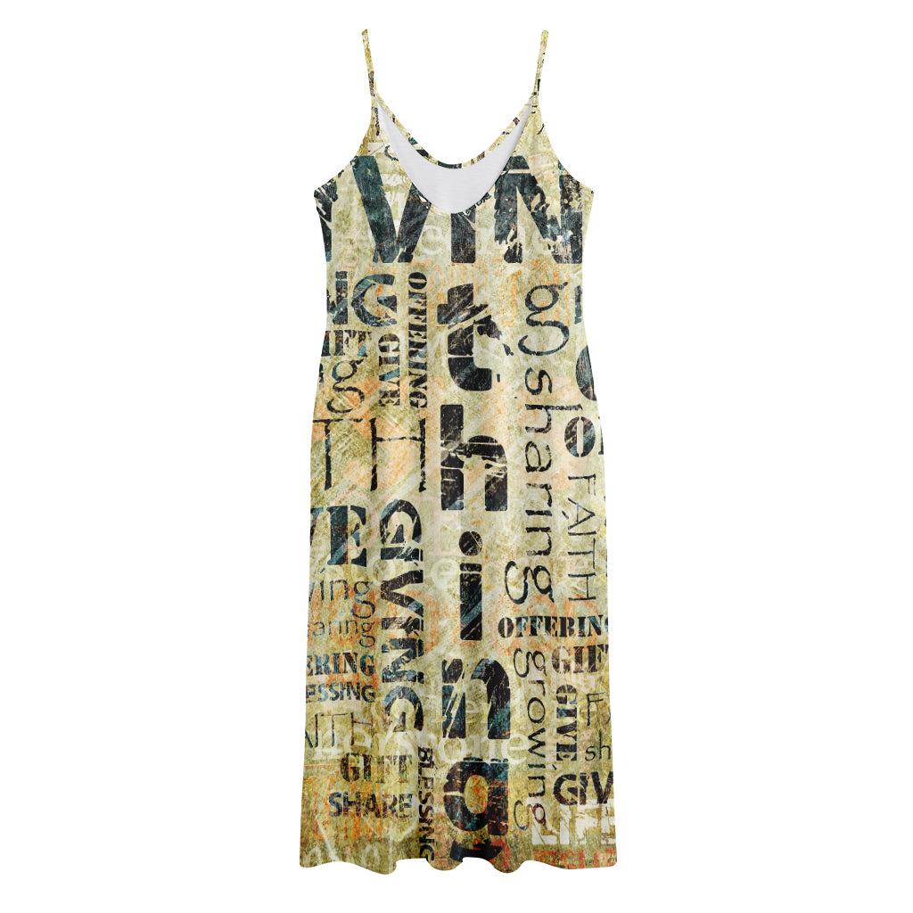 Giving And Tithing Religious Words Print Jersey Midi Cami Dress