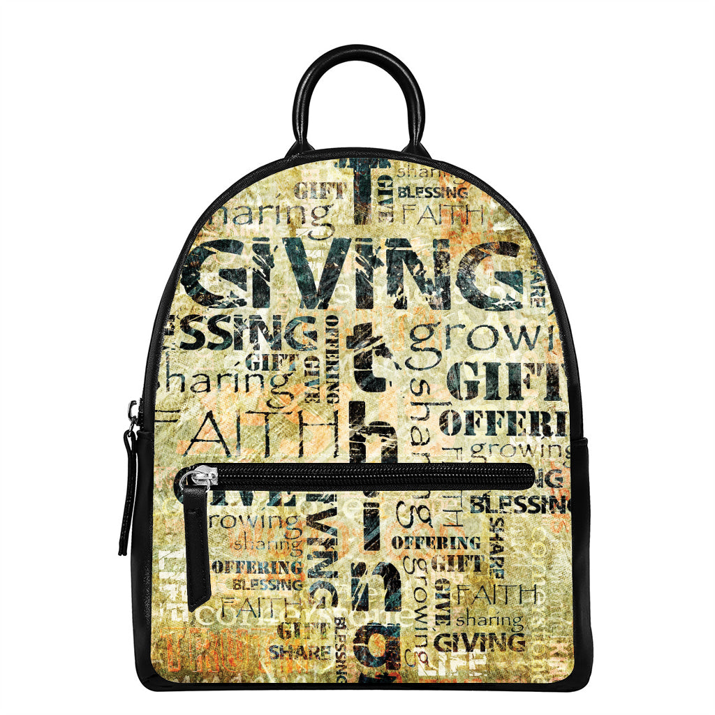 Giving And Tithing Religious Words Print Leather Backpack