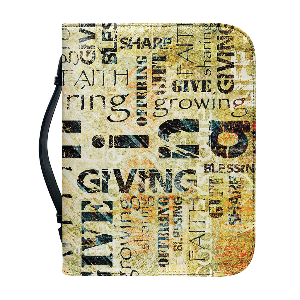 Giving And Tithing Religious Words Print Leather Bible Cover