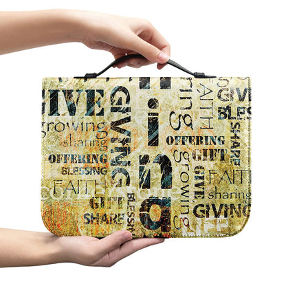 Giving And Tithing Religious Words Print Leather Bible Cover