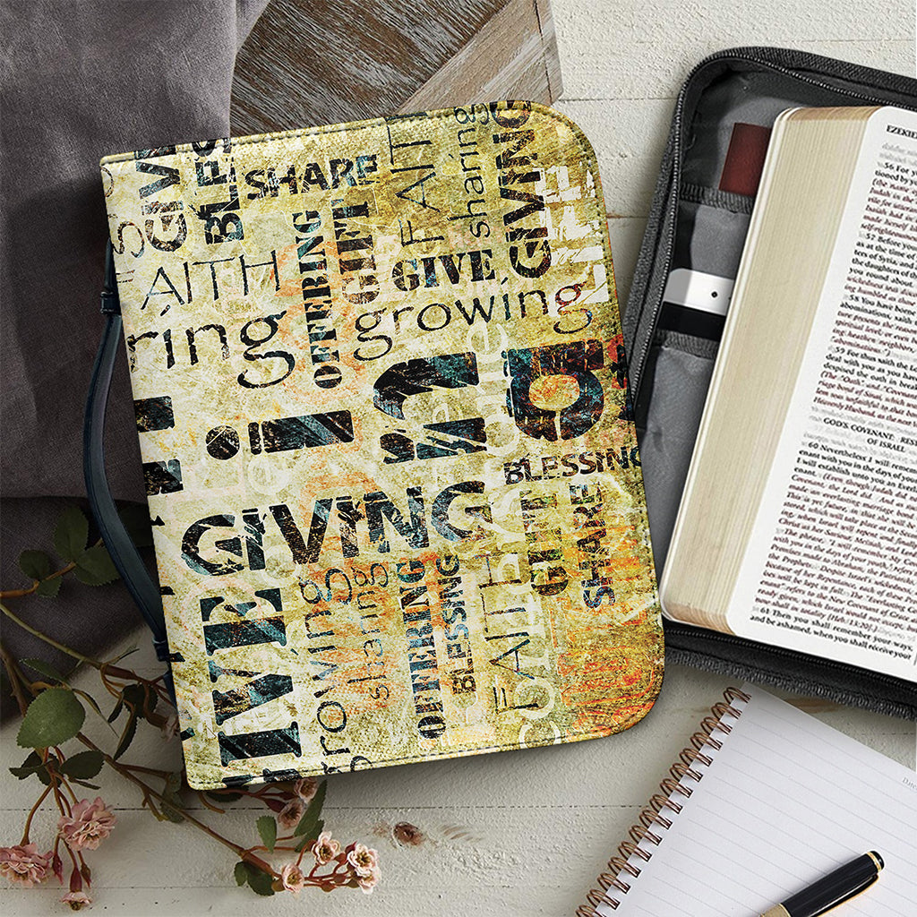 Giving And Tithing Religious Words Print Leather Bible Cover