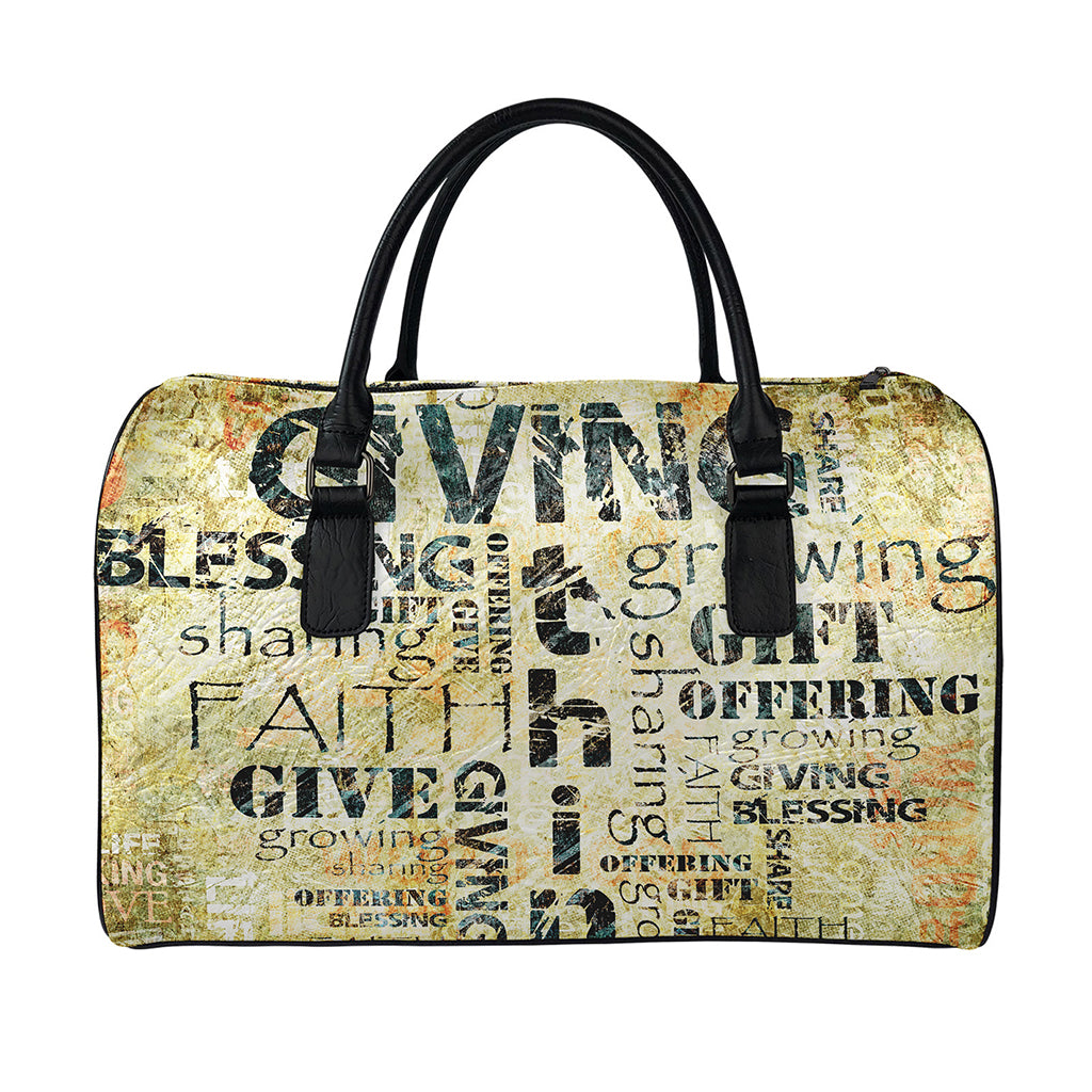 Giving And Tithing Religious Words Print Leather Duffle Bag