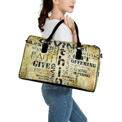 Giving And Tithing Religious Words Print Leather Duffle Bag