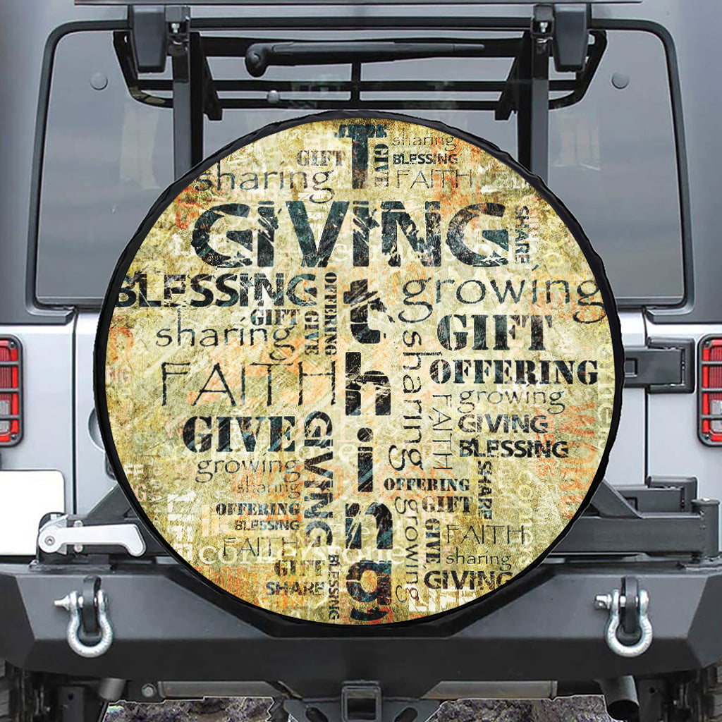 Giving And Tithing Religious Words Print Leather Spare Tire Cover