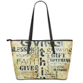 Giving And Tithing Religious Words Print Leather Tote Bag With Zipper