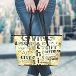 Giving And Tithing Religious Words Print Leather Tote Bag