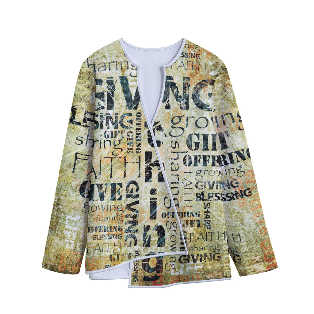 Giving And Tithing Religious Words Print Long Sleeve Short Coat