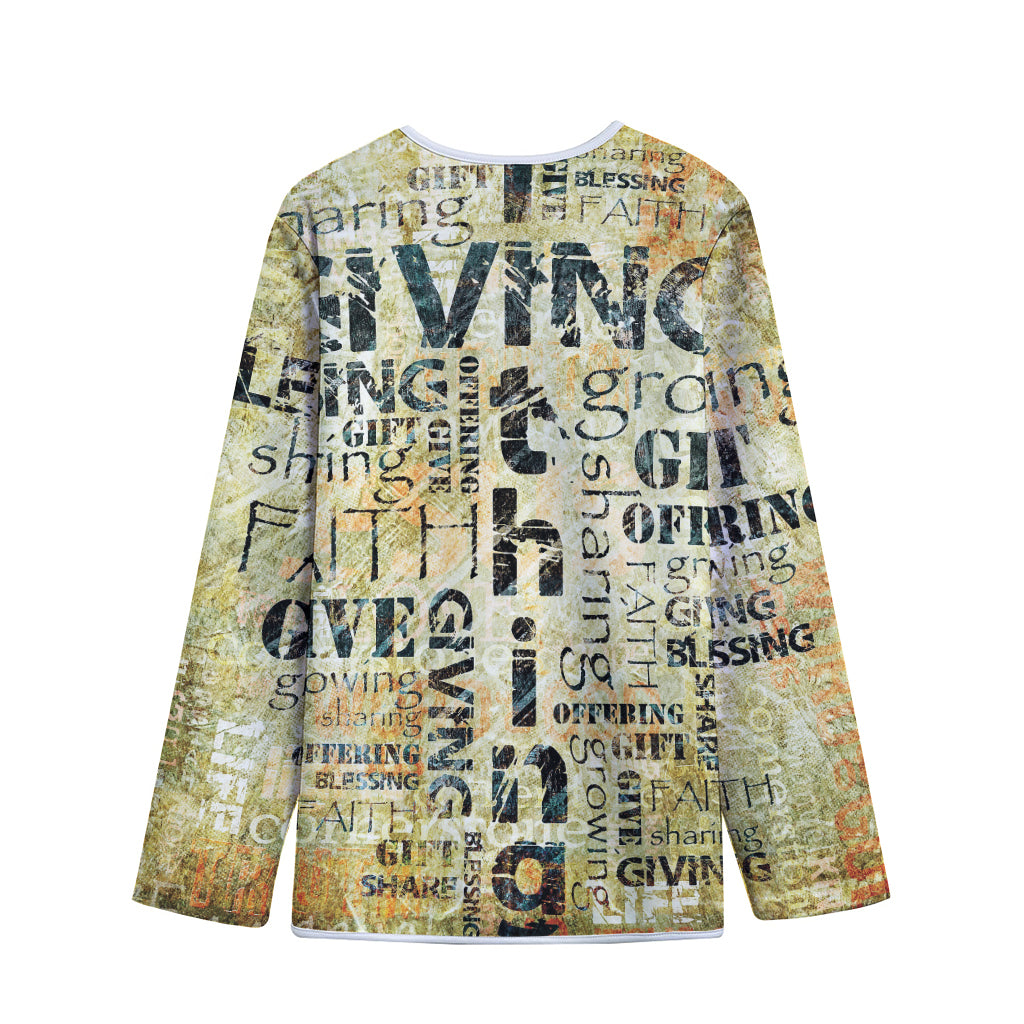 Giving And Tithing Religious Words Print Long Sleeve Short Coat