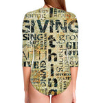 Giving And Tithing Religious Words Print Long Sleeve Swimsuit