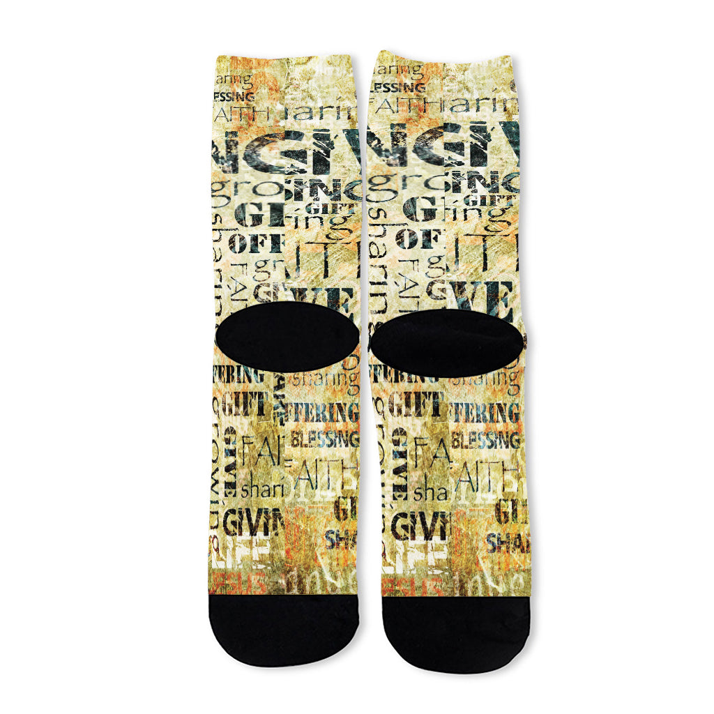 Giving And Tithing Religious Words Print Long Socks